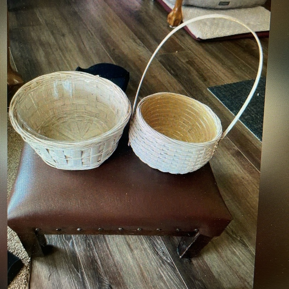 Set of Two White Wicker Baskets